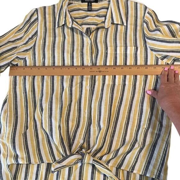 Ellen Tracy Linen Front Tie Button Down Collar Stripe Top Women's Size L - Picture 6 of 16